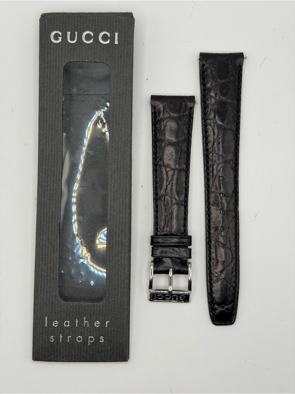 Gucci Black Genuine Crocodile Leather Watch Strap  18mm